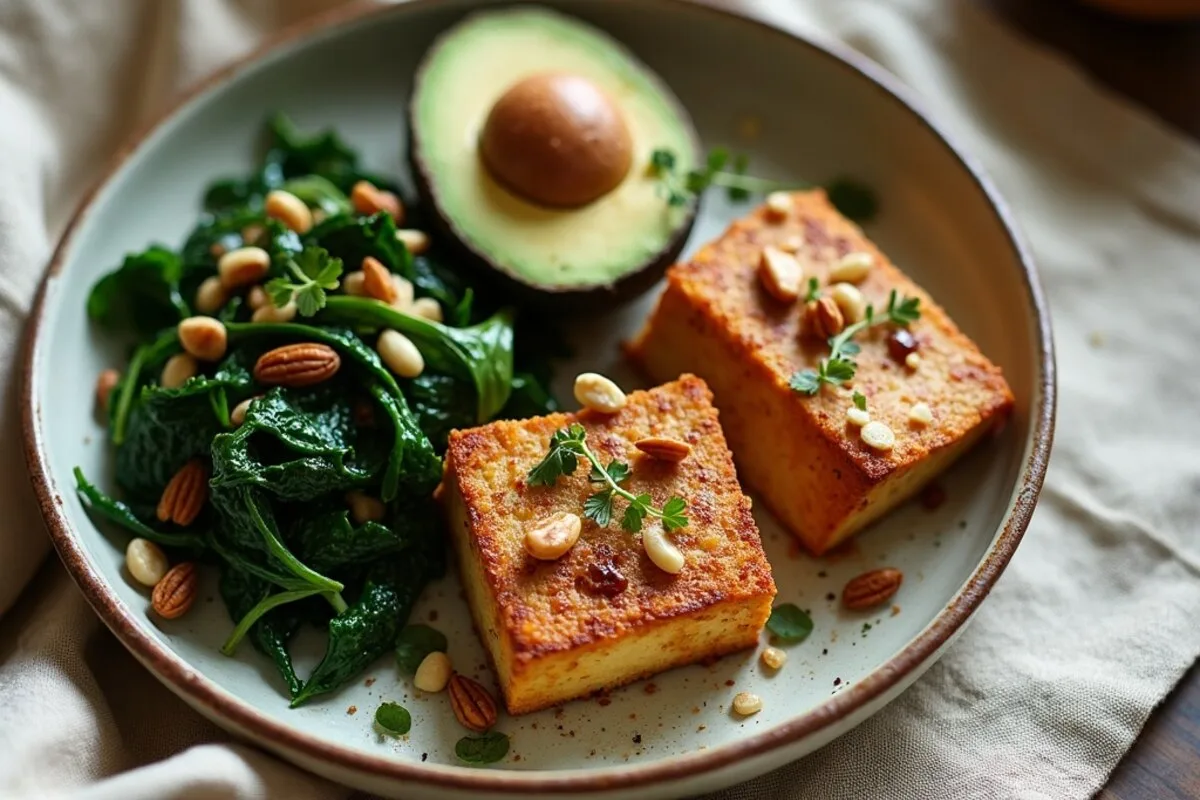 A tray of baked keto tofu nuggets and tofu fries, a low carb tofu recipes batch for meal prep