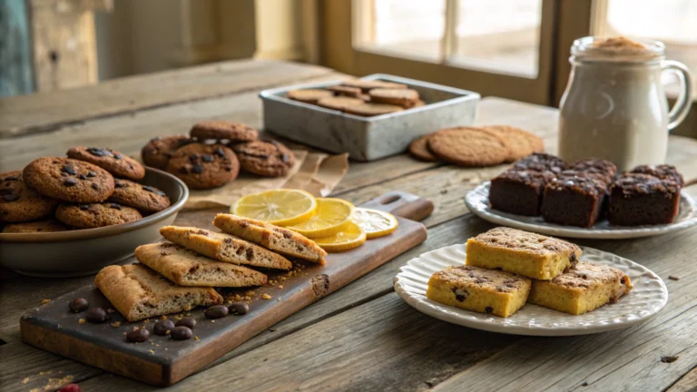 Assortment of homemade sweet treats on rustic table. Sweet Treats Recipes