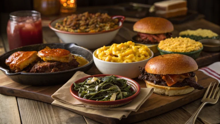 Vegan Southern comfort food on rustic table, Southern Comfort Food Recipes