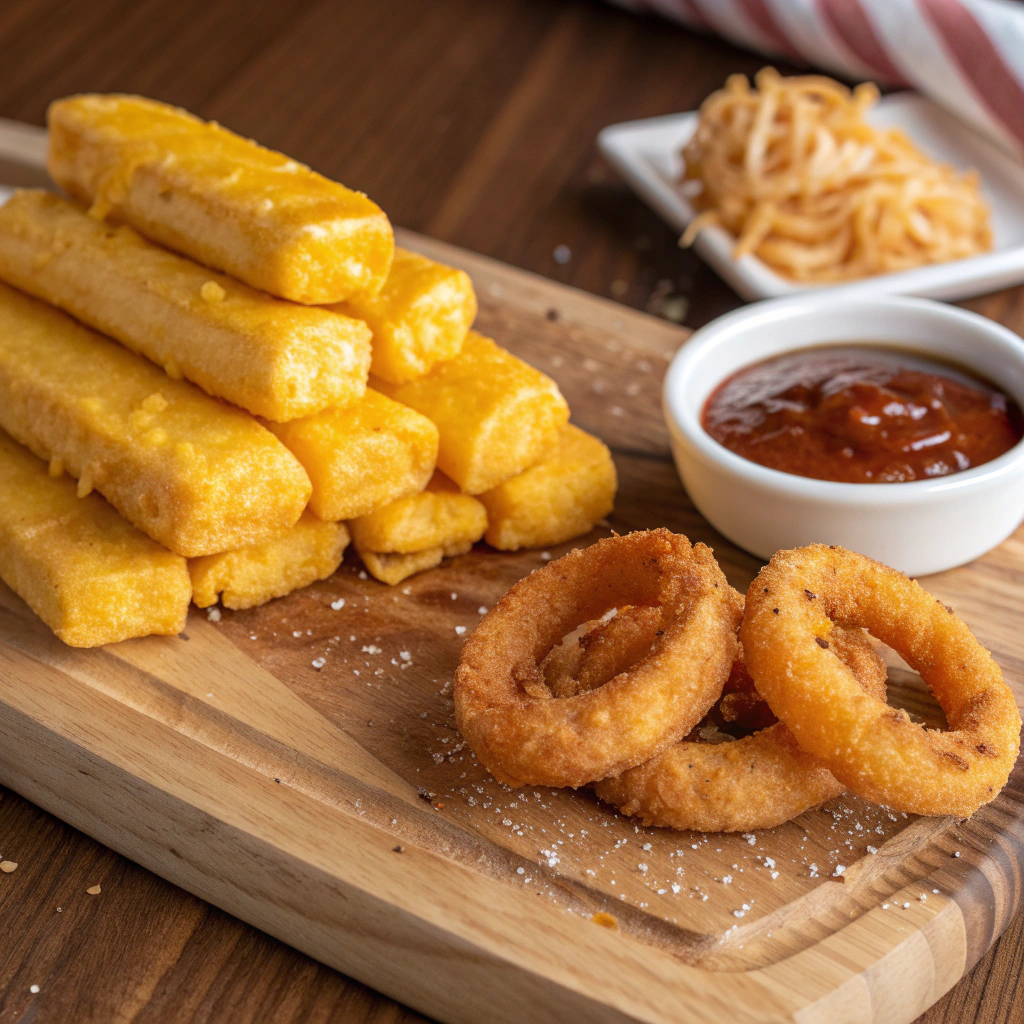 Cheddars golden onion rings with dipping sauce