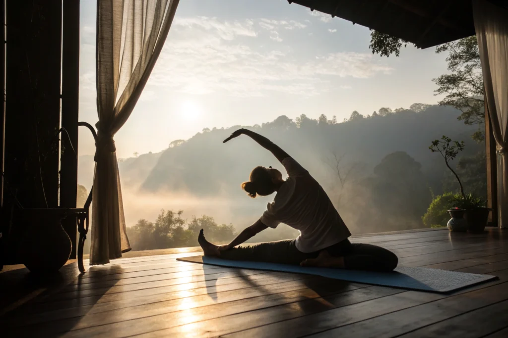 Stretching as daily self care routine habit
