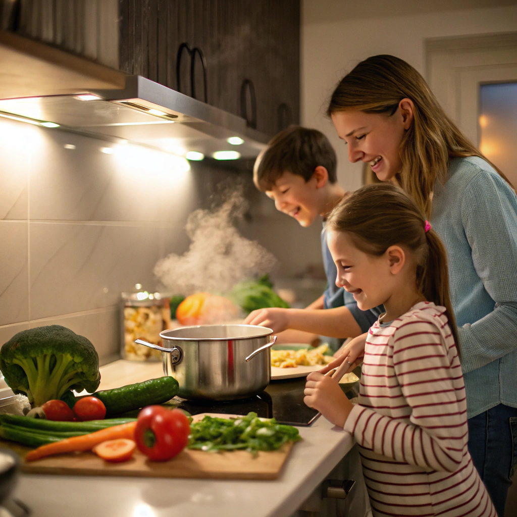 Family kitchen cooking as part of Chocolate City wellness