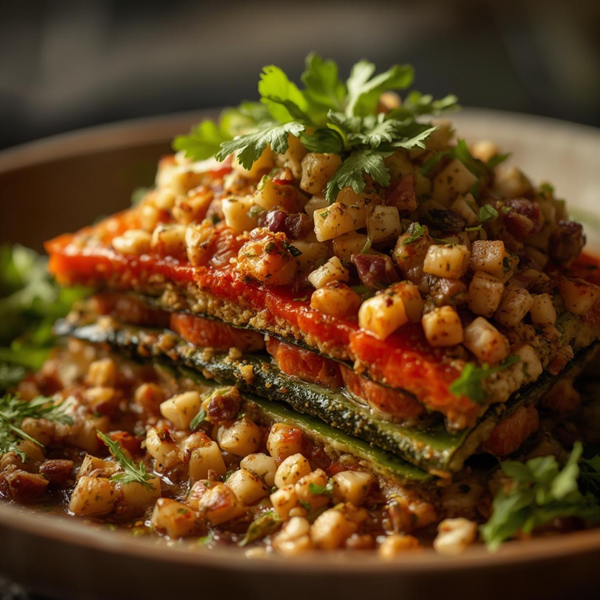 Vegan nutritional bowl with avocado and tahini dressing