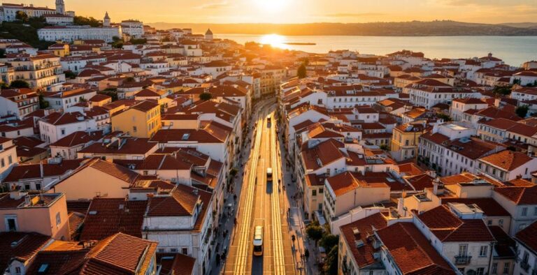Colorful Lisbon cityscape at golden hour - best solo travel destination 2025