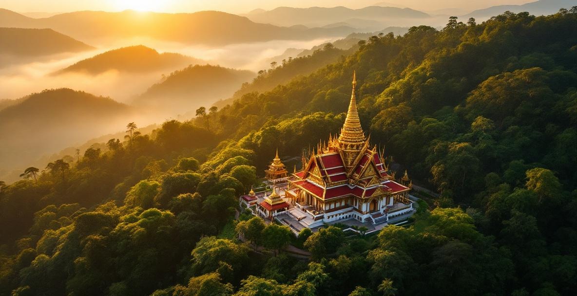 Chiang Mai ancient temple surrounded by jungle at sunset - solo travel destinations Asia